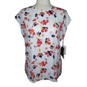 HALOGEN Floral Blouse Cap Sleeve Women's XS